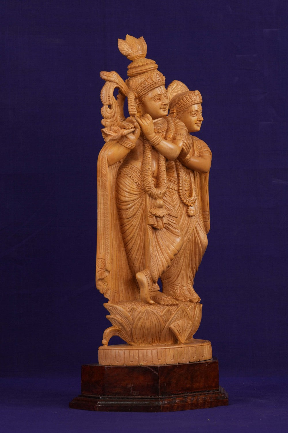 Image of Wooden Radha Krishna Sculpture